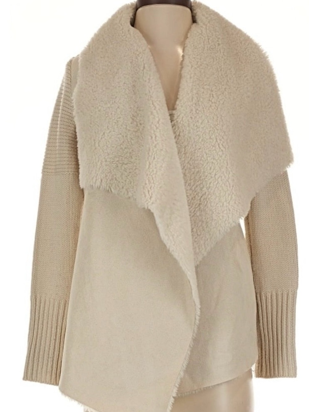 bagatelle Cream Sherpa Drape Front Jacket